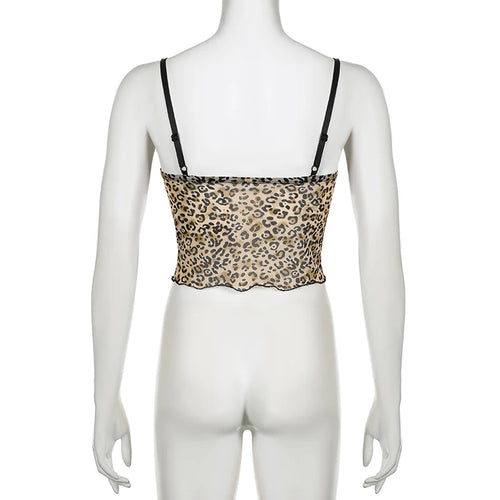 Load image into Gallery viewer, Vintage Y2K Chic Lace Trim Mesh Top Women Mini Bow Leopard Sexy Party Cropped Tops See Through Hottie 2000s Aesthetic
