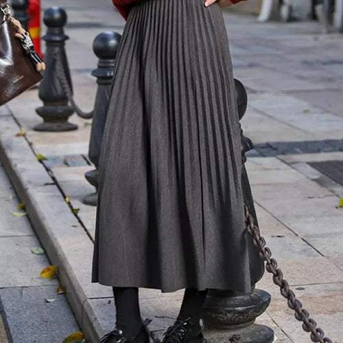 Load image into Gallery viewer, Autumn Winter Korean Fashion Solid Simple Pleated Long Skirt Women's 2024 Elegant High Waist Festival Woolen Skirt Trend Popular

