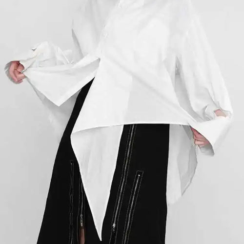 Load image into Gallery viewer, Women White Irregular Big Size Blouse New Lapel Long Sleeve Loose Fit Shirt Fashion Tide Spring Autumn 2025 1DE029900
