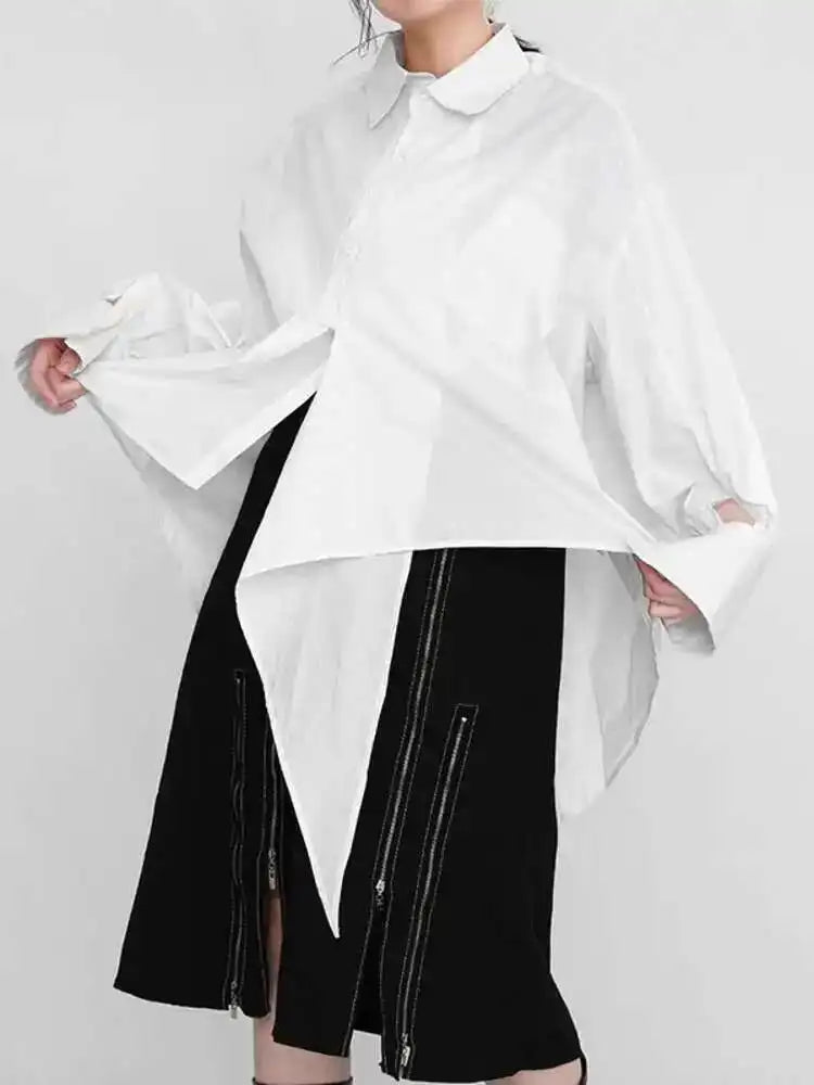 Women White Irregular Big Size Blouse New Lapel Long Sleeve Loose Fit Shirt Fashion Tide Spring Autumn 2025 1DE029900
