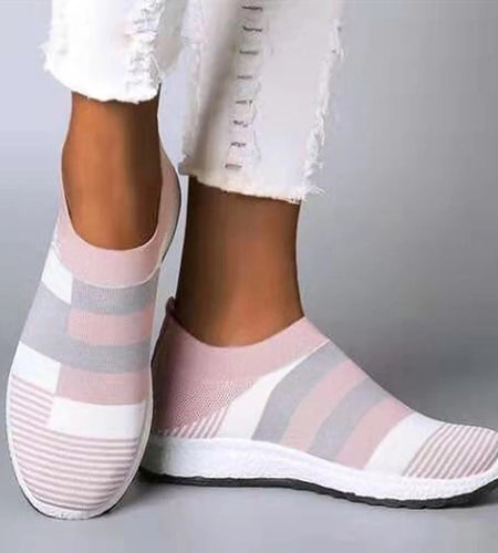 Women Shoes Vulcanized Zapatillas Mujer Knitted Sneakers Women New Flat Shoes Mix Color Vulcanize Shoes Casual Chaussure Femme