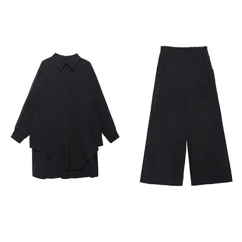 Load image into Gallery viewer, Wide Leg Pants Big Size Two Piece Suit New Lapel Long Sleeve Black Loose Fit Women Fashion Tide Spring Autumn 2025 1DF0685
