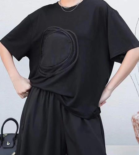 Women Whiite Pattern Printed Big Size Casual T-shirt New Round Neck Short Sleeve Fashion Tide Spring Summer 2025 1DJ0215