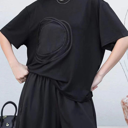 Load image into Gallery viewer, Women Whiite Pattern Printed Big Size Casual T-shirt New Round Neck Short Sleeve Fashion Tide Spring Summer 2025 1DJ0215
