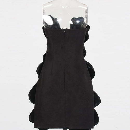 Load image into Gallery viewer, Solid Spliced Appliques Slimming Dresses For Women Strapless Sleeveless High Waist Temperament Dress Female Clothes
