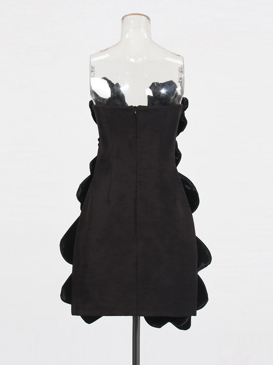 Solid Spliced Appliques Slimming Dresses For Women Strapless Sleeveless High Waist Temperament Dress Female Clothes