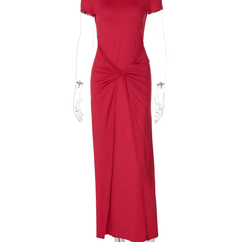 Load image into Gallery viewer, Fashion Solid Short Sleeve Ruched Bandage Sexy Bodycon Maxi Prom Dress 2025 Summer Y2K Clothes Wedding Party Birthday

