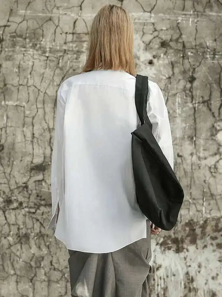 Women White Irregular Big Size Blouse New Lapel Long Sleeve Loose Fit Shirt Fashion Tide Spring Autumn 2025 1DF6809