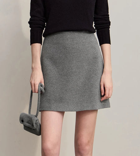 Minimalist Mini Skirt 2025 Winter New Solid Color Short A-line Women's Skirt Versatile Casual Wool Clothing Ladies 12524026