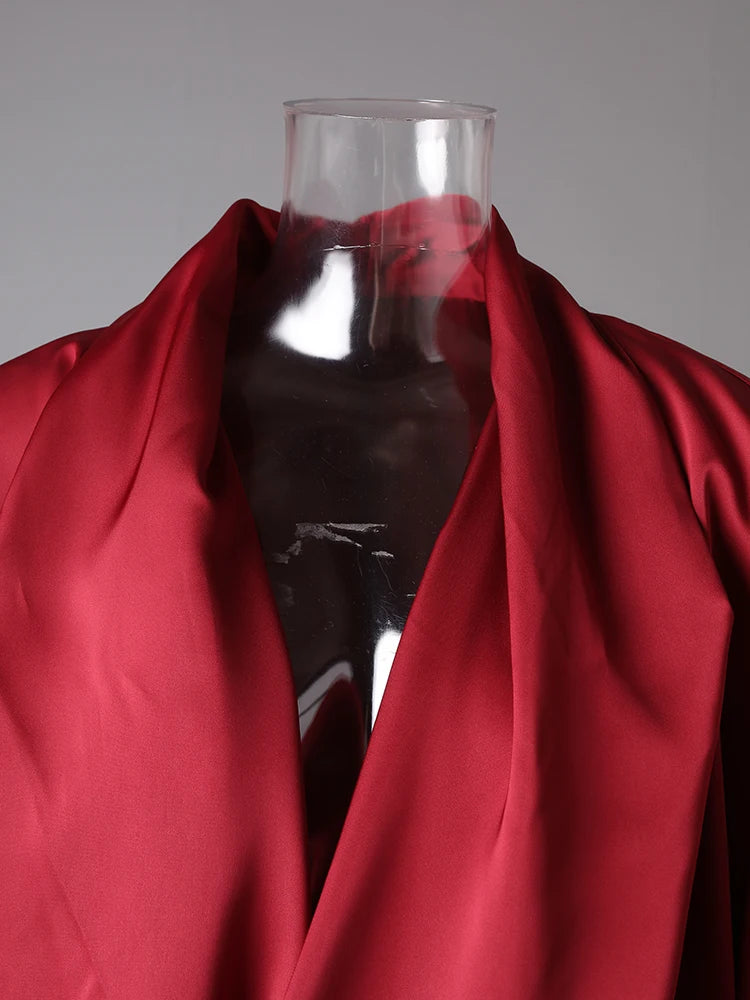 Women Red Irregular Pleated Big Size Elegant Blouse New V-neck Long Sleeve Shirt Fashion Tide Spring Autumn 2025  9C7045