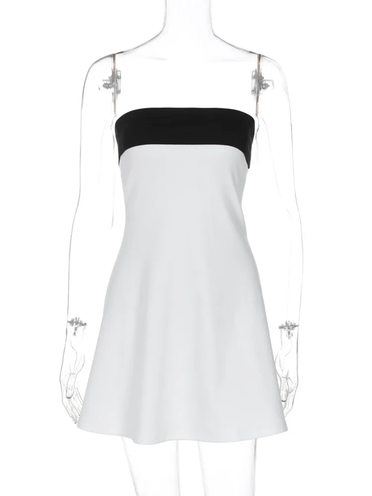 Off-shoulder Strapless Sexy Mini Dress For Women Robe Patchwork Backless Sleeveless High Waist A-line Club Party Dress