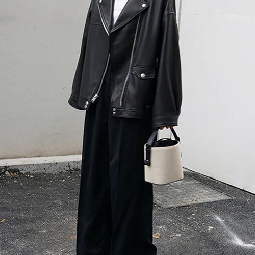 Load image into Gallery viewer, Black Belted Big Size Casual PU Leather Jacket New Lapel Long Sleeve Women Coat Fashion Tide Spring Autumn 2025 LA938
