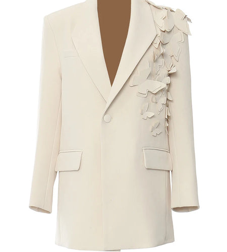 Women Apricot Butterfly Big Size Elegant Blazer New Lapel Long Sleeve Jacket Fashion Tide Spring Autumn 2025 1DH5934
