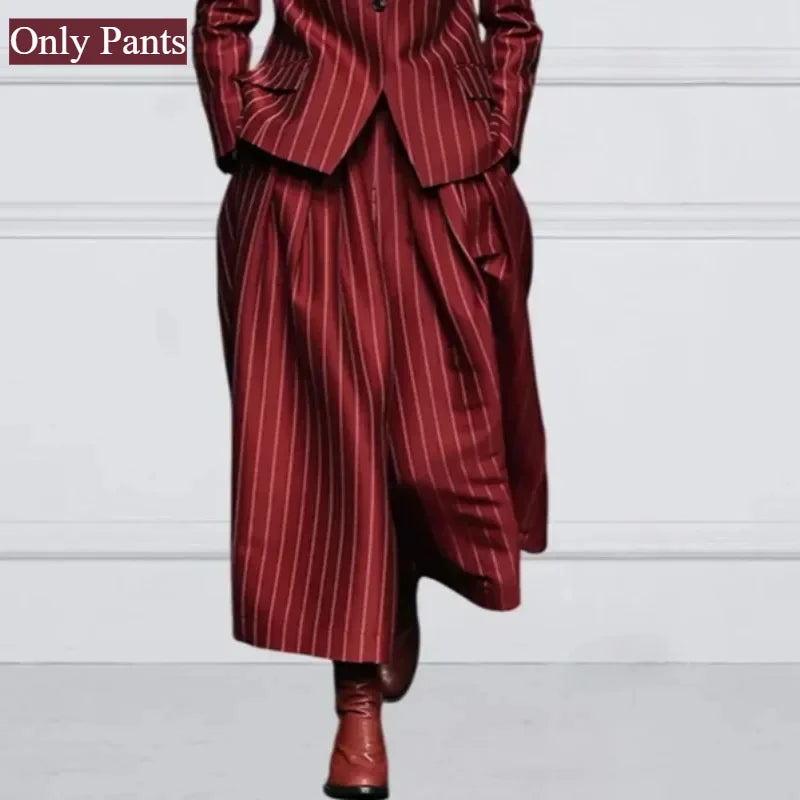 Winter Clothes Trendy Pants Suits Set Office for Women 2024 Autumn British Striped Loose Wide Leg Womens England Capris
