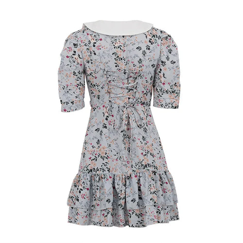 Load image into Gallery viewer, Short Sleeve Floral Mini Dress For Women Robe Turn-down Collar Elegant French Dress Ladies Fashion High Waist Dresses
