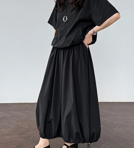 Black Thin Shirt Half-body Skirt Two Pieces Suit New Round Neck Short Sleeve Women Fashion Tide Spring Summer 2025 1DJ1281