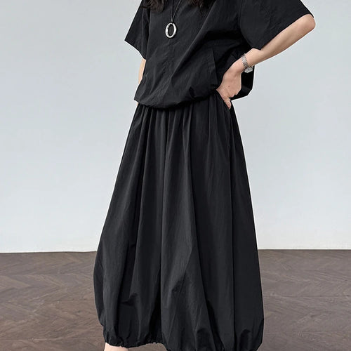 Load image into Gallery viewer, Black Thin Shirt Half-body Skirt Two Pieces Suit New Round Neck Short Sleeve Women Fashion Tide Spring Summer 2025 1DJ1281
