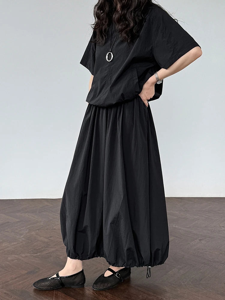 Black Thin Shirt Half-body Skirt Two Pieces Suit New Round Neck Short Sleeve Women Fashion Tide Spring Summer 2025 1DJ1281