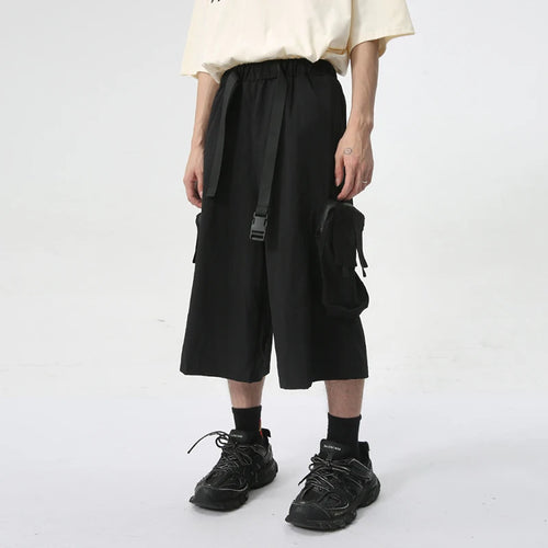 Load image into Gallery viewer, Men&#39;s Wear New Stylish Shorts Wide Leg Loose Large Pocket Knee-length Trousers Elastic Waist Lace-up Male Trend 9C6031
