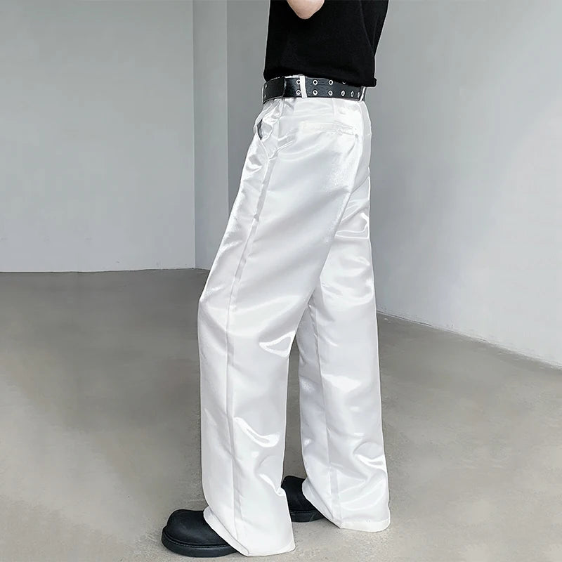 Niche Design Male Glossy Casual Pants Droop Wide Leg Loose Bottom Summer Straight Solid Color Menwear Tide 9C6406