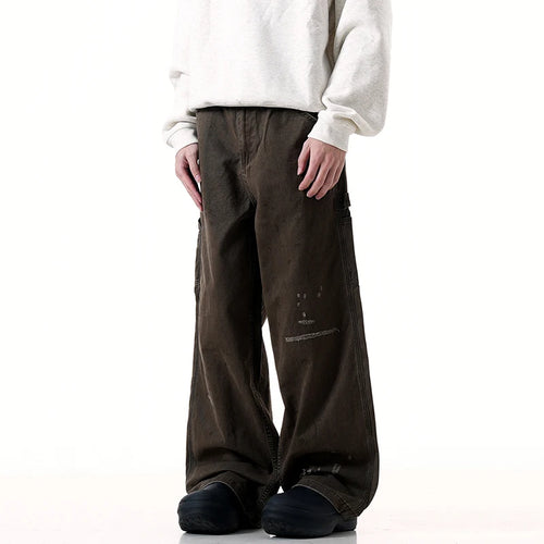 Load image into Gallery viewer, Men's Jeans New American Style Splashed Ink Denim Pants Male Solid Color Straight Wide Leg Trendy Male Trousers 9W1949
