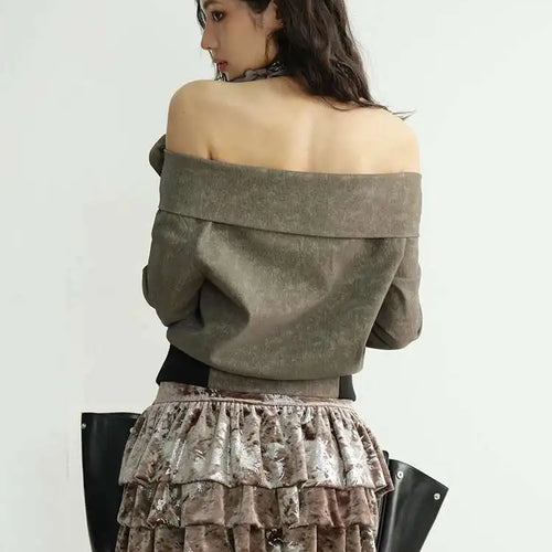 Load image into Gallery viewer, Coffee Three-dimensional Flower Elegant Jacket New Slash Neck Long Sleeve Women Coat Fashion Spring Autumn 2025 1DH8263
