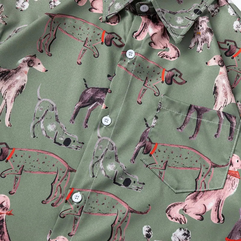 Harajuku Hawaiian Shirts Graffiti Cartoon Dog Graphic Printed Summer Beach Blouse Men Hip Hop Baggy Button Up Short Sleeve Tops