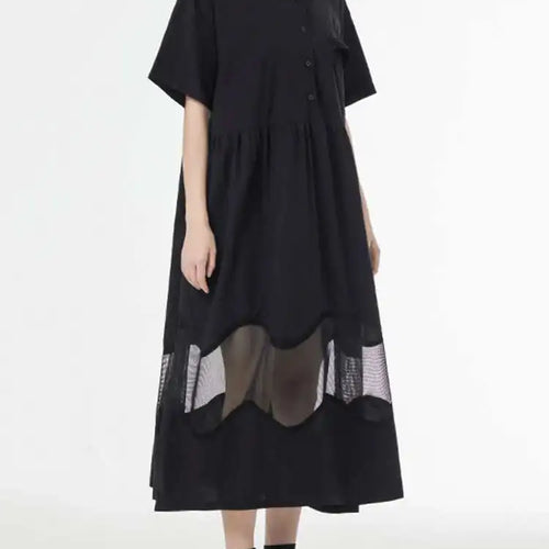 Load image into Gallery viewer, Women Blue Perspective Big Size Shirt Dress New Lapel Short Sleeve Loose Fit Fashion Tide Spring Summer 2025 1DF8791
