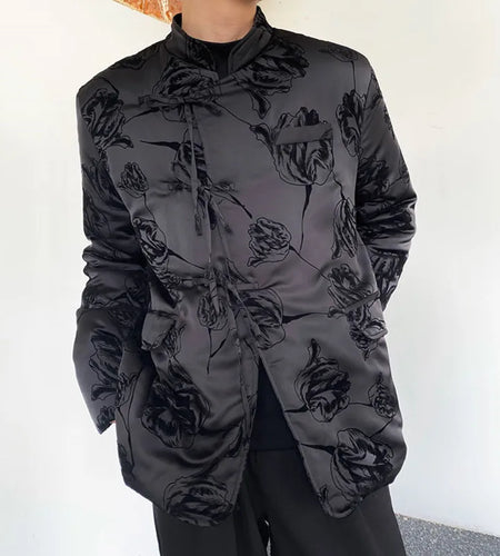 Chinese Style Men's Padded Jackets Printing Contrast Color Stand Collar Knot Button Casual Male Cotton Coats Winter 9C8956