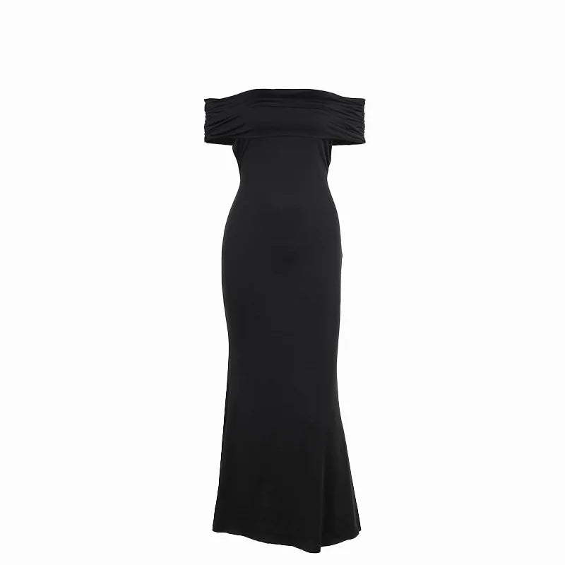 Strapless Backless Sexy Maxi Dress For Women Black Solid Off-shoulder Sleeveless Bodycon Club Party Long Dress Elegant