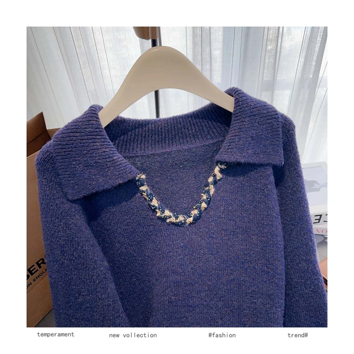 Korean Fashion Autumn Winter Khaki Elegant Pullover Short Sweater Women's 2024 New Purple Long Sleeved Loose Knitted Tops Street