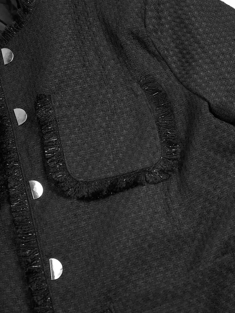 Black Burr Big Size Elegant Woolen Coat New Lapel Long Sleeve Women Jacket Fashion Tide Autumn Winter 2025 1DF6397