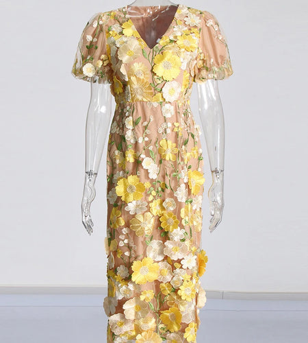 Colorblock Embroidery Slim Dress For Women V Neck Short Sleeve High Waist Spliced Zipper Temperament Dresses Female