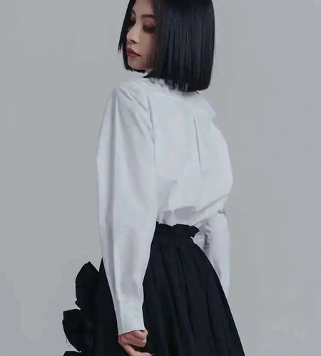 Women Off Shoulder Buckle Big Size Blouse New Lapel Long Sleeve Loose Fit Shirt Fashion Tide Spring Autumn 2025 1DE6580