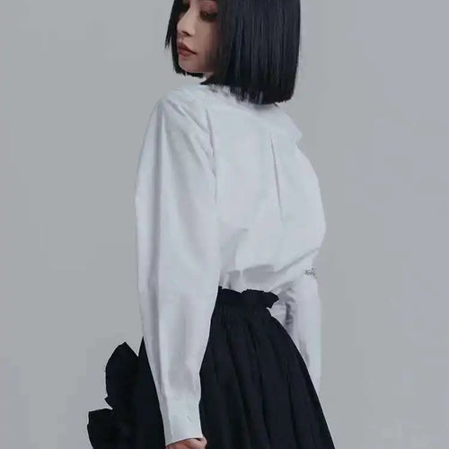 Load image into Gallery viewer, Women Off Shoulder Buckle Big Size Blouse New Lapel Long Sleeve Loose Fit Shirt Fashion Tide Spring Autumn 2025 1DE6580

