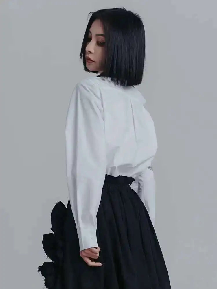 Women Off Shoulder Buckle Big Size Blouse New Lapel Long Sleeve Loose Fit Shirt Fashion Tide Spring Autumn 2025 1DE6580