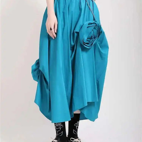 Load image into Gallery viewer, High Elastic Waist Blue Three Dimensional Flower Pleated Half-body Skirt Women Fashion New Spring Autumn 2025 1DF5749
