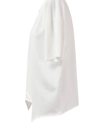 Women White Irreuglar Hem Double Layers Big Size  T-shirt New Round Neck Short Sleeve Fashion Spring Summer 2025 1DH5357