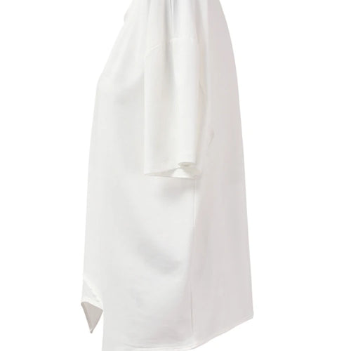 Load image into Gallery viewer, Women White Irreuglar Hem Double Layers Big Size  T-shirt New Round Neck Short Sleeve Fashion Spring Summer 2025 1DH5357
