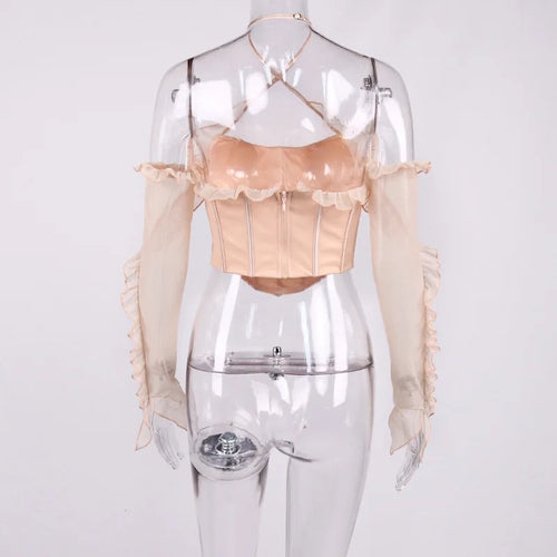 Load image into Gallery viewer, Long Sleeve Corset Tops Trendy Naked Off The Shoulder Ladies Stylish Ruched Halter Neck Top
