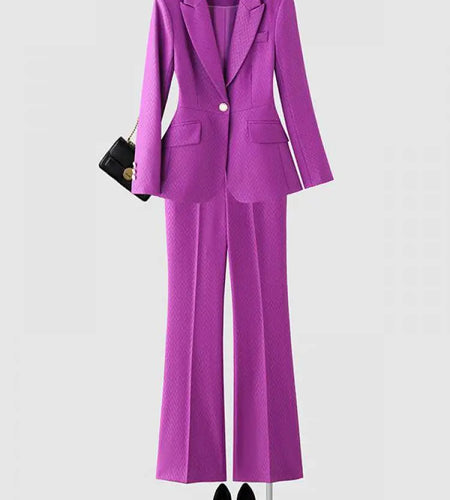 Autumn Winter Women Solid Elegant Office Lady Blazers Tops And High Waisted Wide Leg Pants Fashion Casual Two Pieces Set Clothes