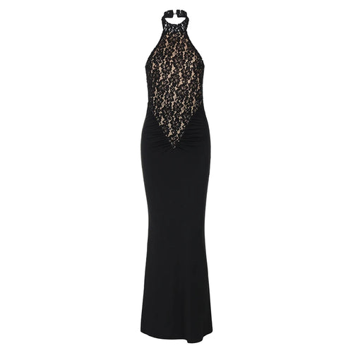 Load image into Gallery viewer, Lace Halter Backless Sexy Maxi Dress For Women Black Off-shoulder Strapless Sleeveless Bodycon Club Party Long Dress
