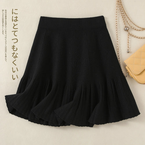 Load image into Gallery viewer, Korean Fashion Autumn Winter Warm Women Solid Knitted Short Skirt High Waist Ruffle Edge A-line Pleated Skirt 2024 New Versatile
