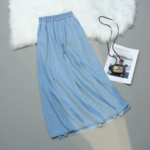 Load image into Gallery viewer, Fashion High Waist Summer Skirt Female Vintage Korean Denim Skirts Womens Elegant Faldas Mujer A-line Umbrella Jeans Skirt
