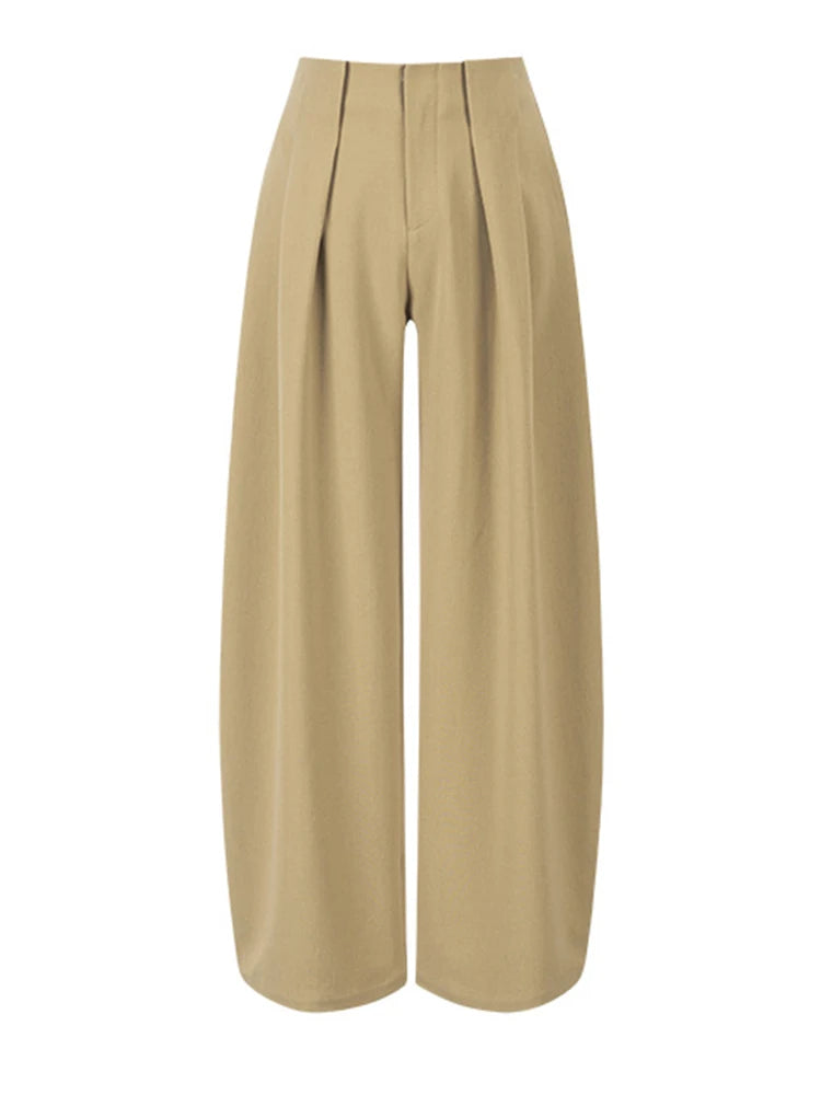 High Waist Khaki Pleated Hollow Out Elegant Long Wide Leg Pants New Trousers Women Fashion Tide Spring Autumn 2025 1DJ0810
