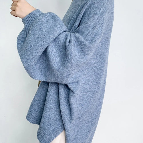 Load image into Gallery viewer, Blue Big Size Knitting Sweater Loose Fit Round Neck Lantern Sleeve Women Pullovers New Fashion Spring Autumn 2025 1DD6061
