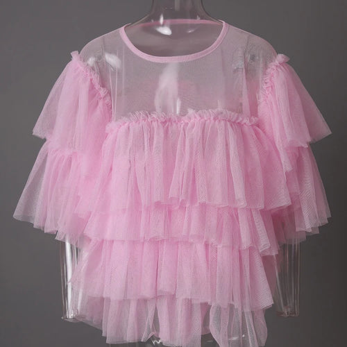 Load image into Gallery viewer, Mesh T-shirt Cake Half-body Skirt Two Pieces Suit New Round Neck Short Sleeve Women Fashion Spring Summer 2025 CPG3209
