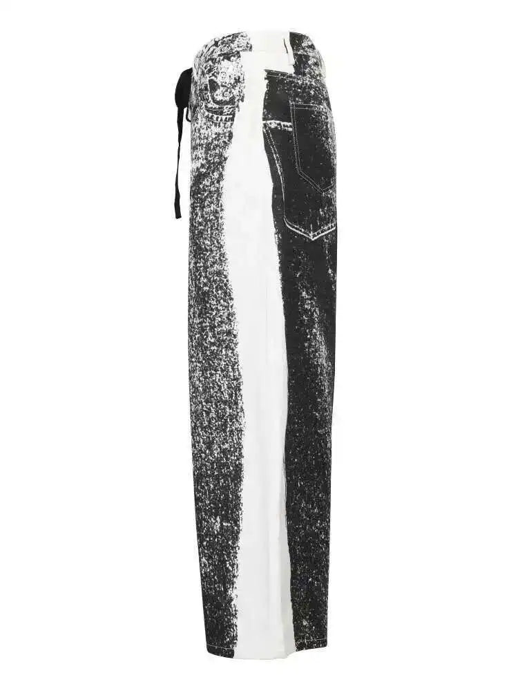 Black Color-block Long Denim Wide Leg Jeans High Waist New Loose Women Trousers Fashion Tide Spring Autumn 2025 1DF389901