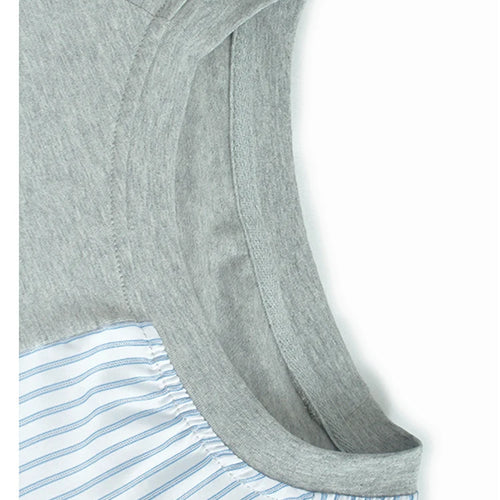 Load image into Gallery viewer, Women Gray Striped Color-block Big Size T-shirt New Round Neck Short Sleeve Fashion Tide Spring Summer 2025 1DJ0589
