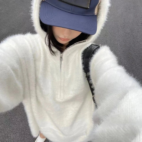 Load image into Gallery viewer, Streetwear Solid Grunge Zipper Hooded Sweaters 2025 Autumn Y2k Aesthetic Loose Casual Pullovers Women Oversized Harajuku Jumpers
